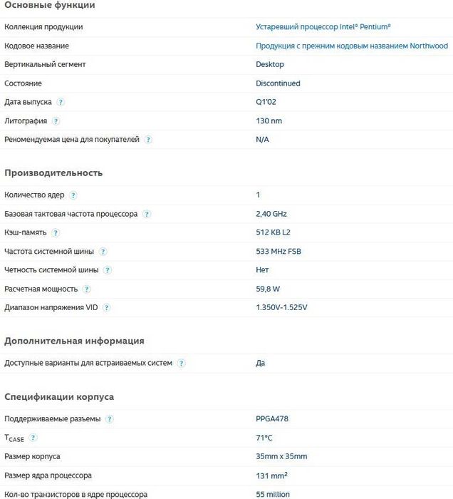 Процессор Intel Pentium 4 (2.40 GHz,  PPGA478).