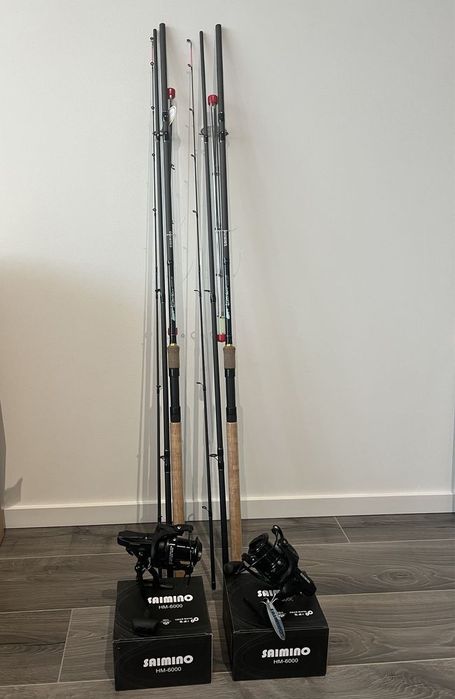 SET 2 Lansete Feeder SAIMINO TFD-07 3.9 m + 2 Mulinete SAIMINO HM 6000