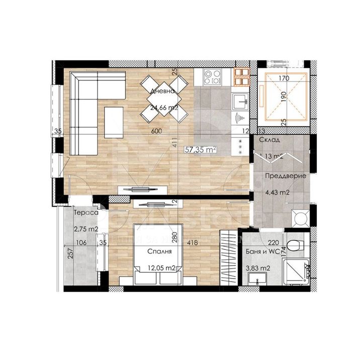 Продава се Двустаен апартамент в Пловдив, Остромила - 80 кв.м за 1275 €/кв.м - Снимка #1