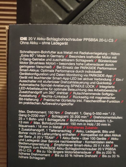 Bormasina cu percutie 150 Nm Parkside Performance pe acumulator de 20 V