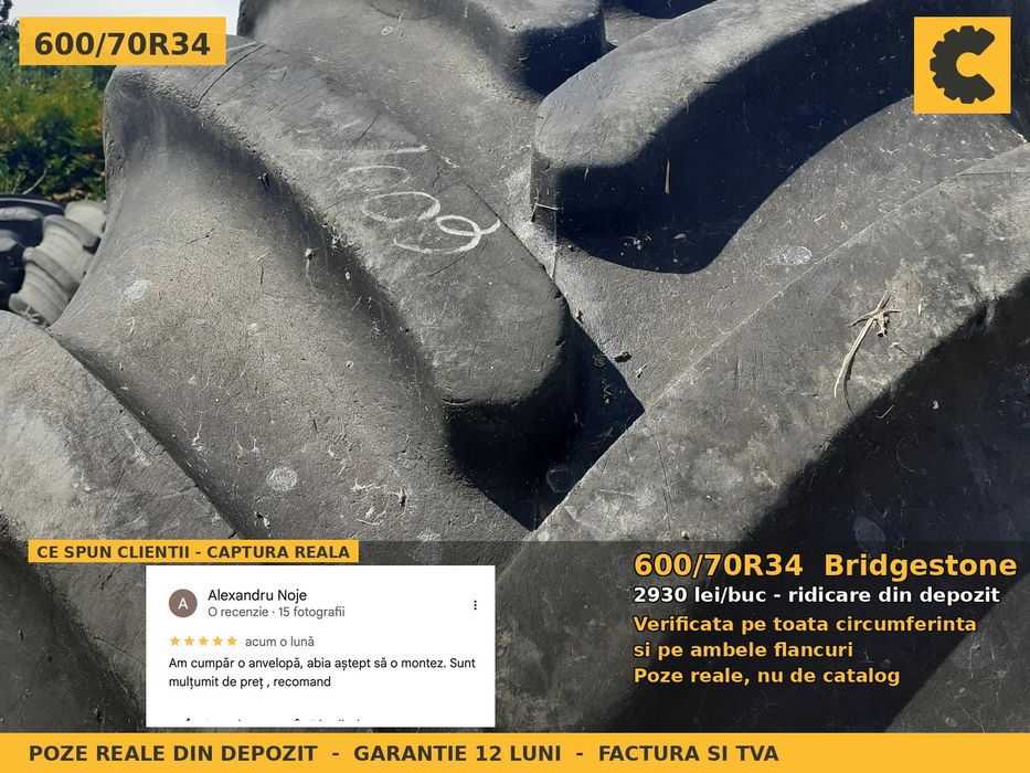 Anvelope Cauciucuri 600/70R34 600/70 R34 600/70-34 6007034 Bridgestone Tractor Punte Spate Utilaje Agricole SH Second Hand SECOND HAND Garantie 1 An