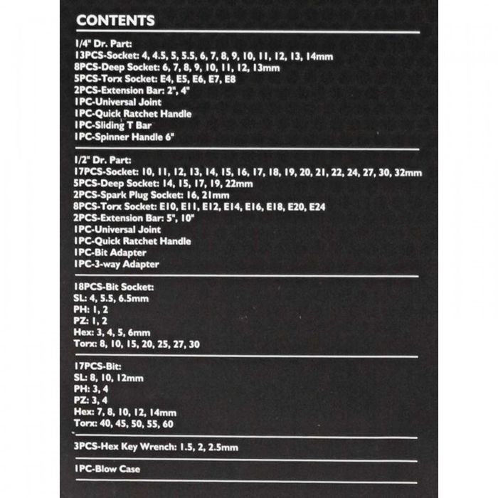 НЕМСКО Професионално Гедоре 108 Части 1/2 и 1/4 JCB + ЛЕД ФЕНЕР