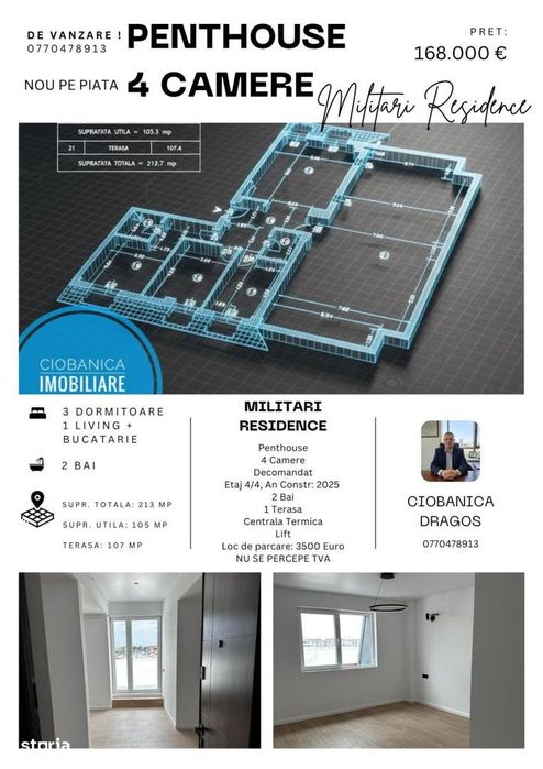 Penthouse 4 Camere | 2 Bai | Bloc 2025 | Militari Residence