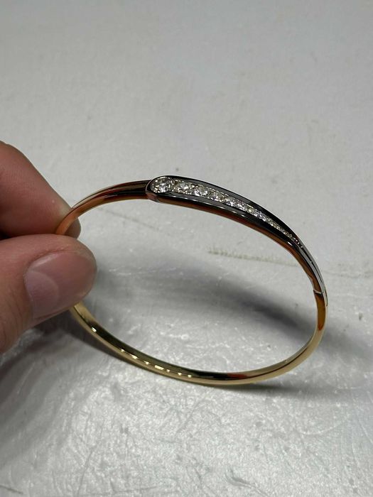 BRATARA AUR galben + alb 18K + 12 Diamante = 1.75CT -Model Bangle -21g