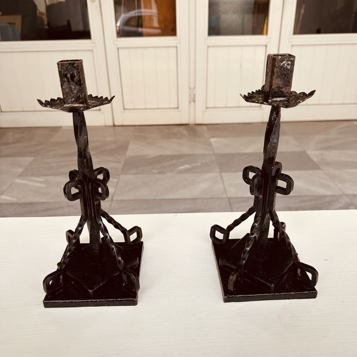 Ръчно ковани шведски свещници – комплект, масивно желязо