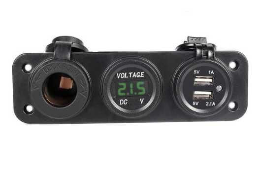 Panou de montare 3 în 1 cu voltmetru, încărcător USB și priză brichetă