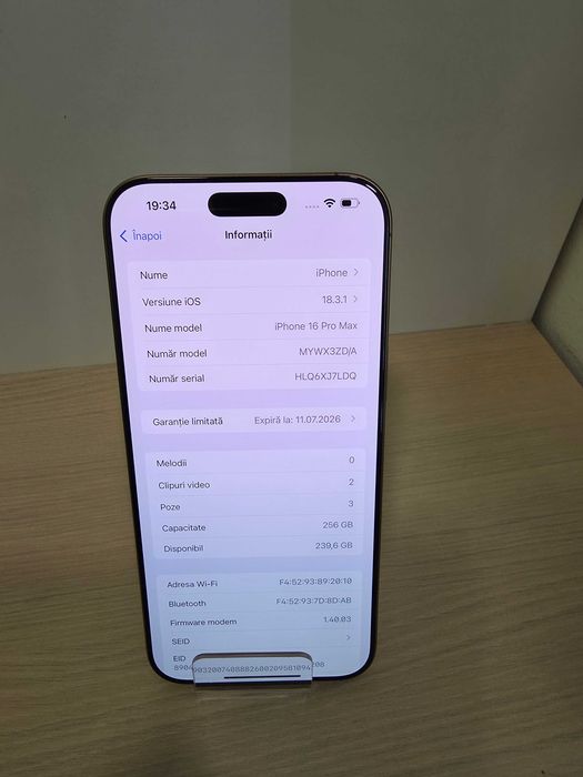 Iphone 16 Pro Max 256GB ROSE GOLD (ECA27 b.48950)-Garantie 2 ani!