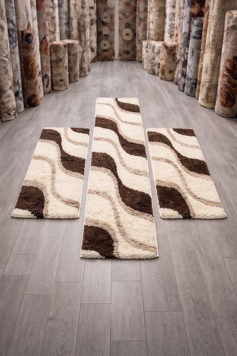 Set covoare dormitor shaggy pufoase – bej