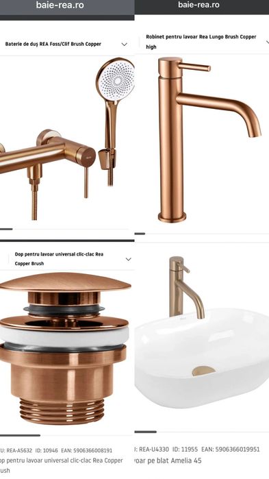 Lavoar/robinet/sanitare dus BaieRea copper noi/nefolosite/in ambalajul original