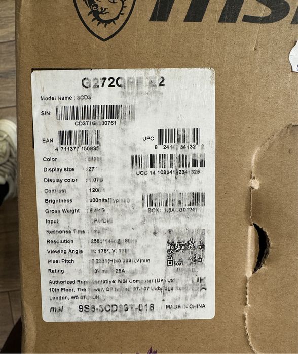 Monitor Gaming LED, MSI G272QPF E2 IPS, 27.0", 180 Hz, NOU/Sigilat!