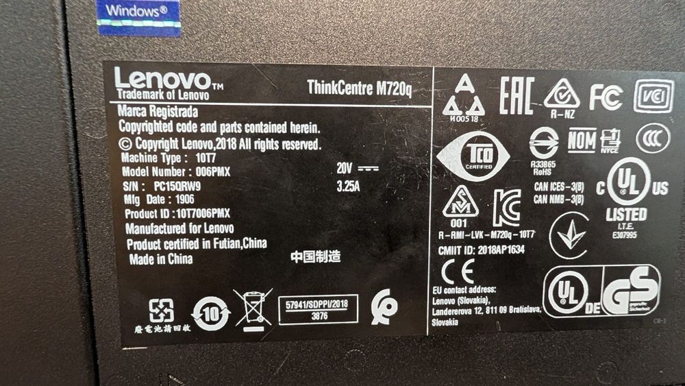 Lenovo ThinkCentre M720q Tiny – unitate PC compactă fără RAM și fără S