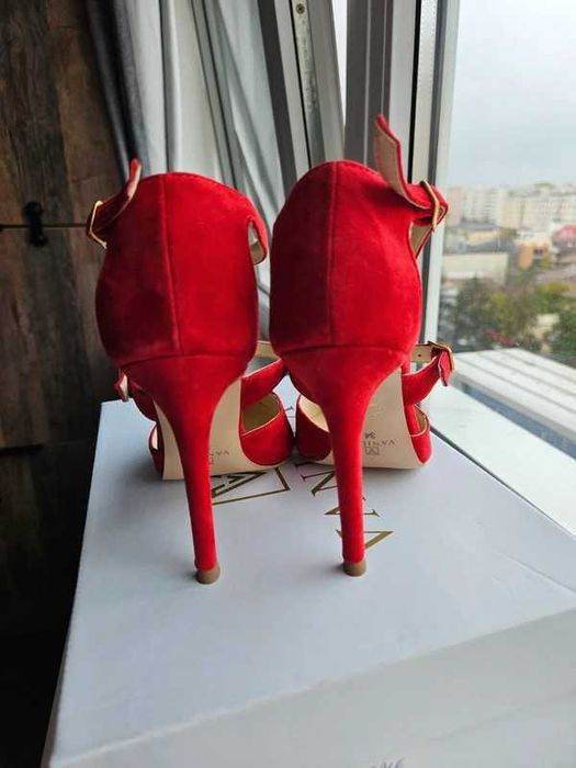 Pantofi Stiletto cu toc subtire 10cm Dora, piele naturala intoarsa, rosu