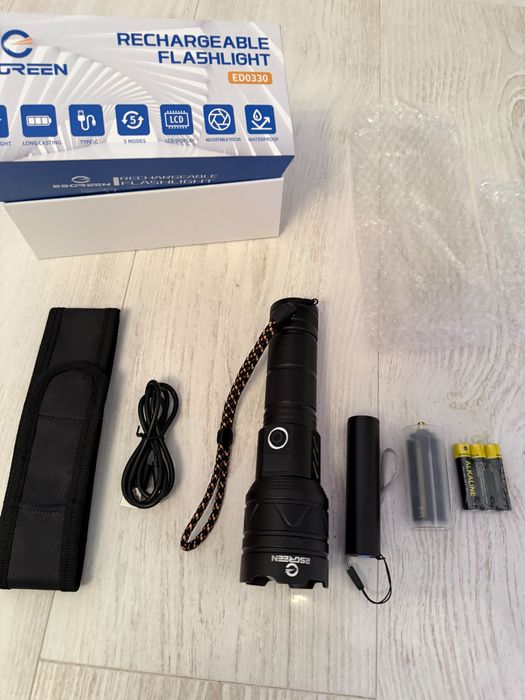 Lanternă LED ESGREEN ED0330 reîncărcabilă USB-C + lanternă UV