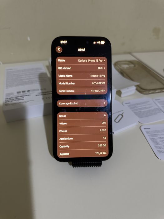 iPhone 15 Pro 256GB / 85% Battery Health / Карбонов Калъф / Midnight Blue /