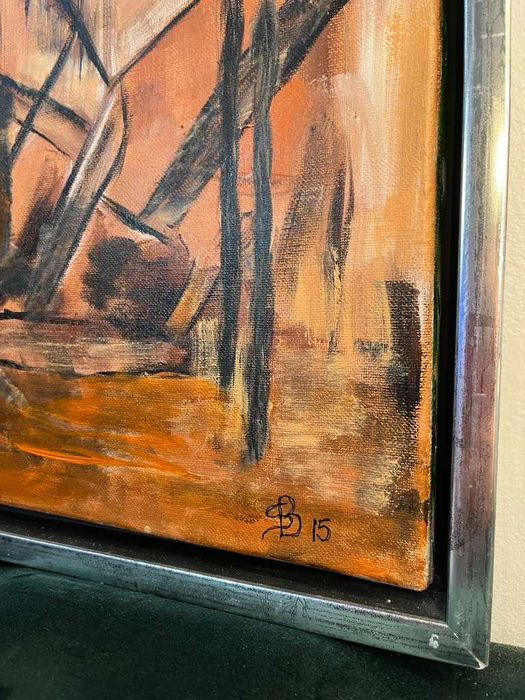 Tablou mare expresionist, Danemarca, 84x64 cm, ramă metalizată