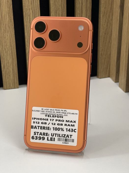 iPhone 17 Pro Max 512GB 100% baterie Garantie/Factura #63069