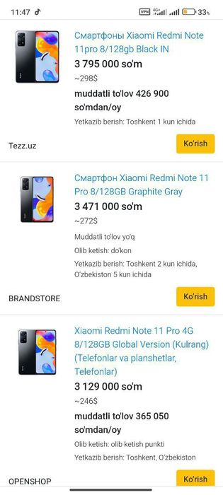 Redmi Note 11 Pro 6+6/128gb bor