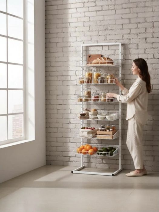 Стеллаж металлический с сетчатыми корзинами (5 ярусов)