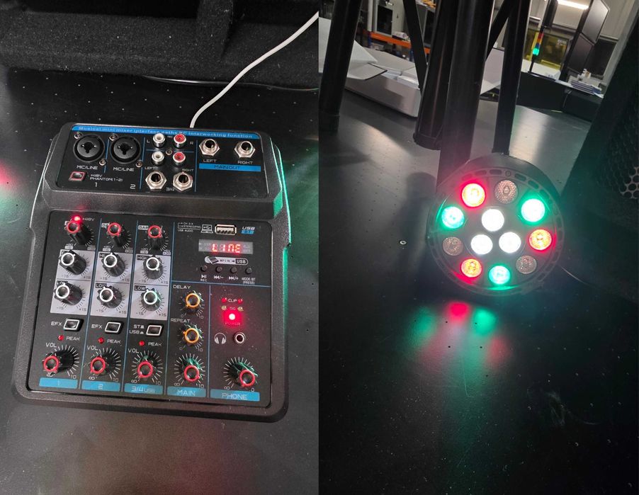 Set Behringer Boxe active + Mixer + LED lights + Microfoane + FUM