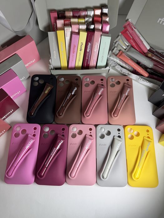 Rhode калъф + Rhode гланц за iPhone | Rhode Lip Case + Lip Gloss оригинални + Peptide Lip Tint Treatment всички модели и цветове налични iPhone 18 Pro