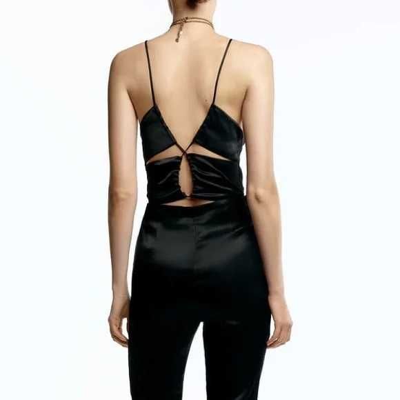 zara salopeta satin negru Small noua spate gol cut out lunga