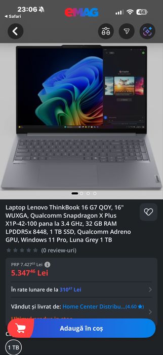 Lenovo ThinkBook 16 G7 – Snapdragon X Plus – 16GB RAM – stare ca NOU