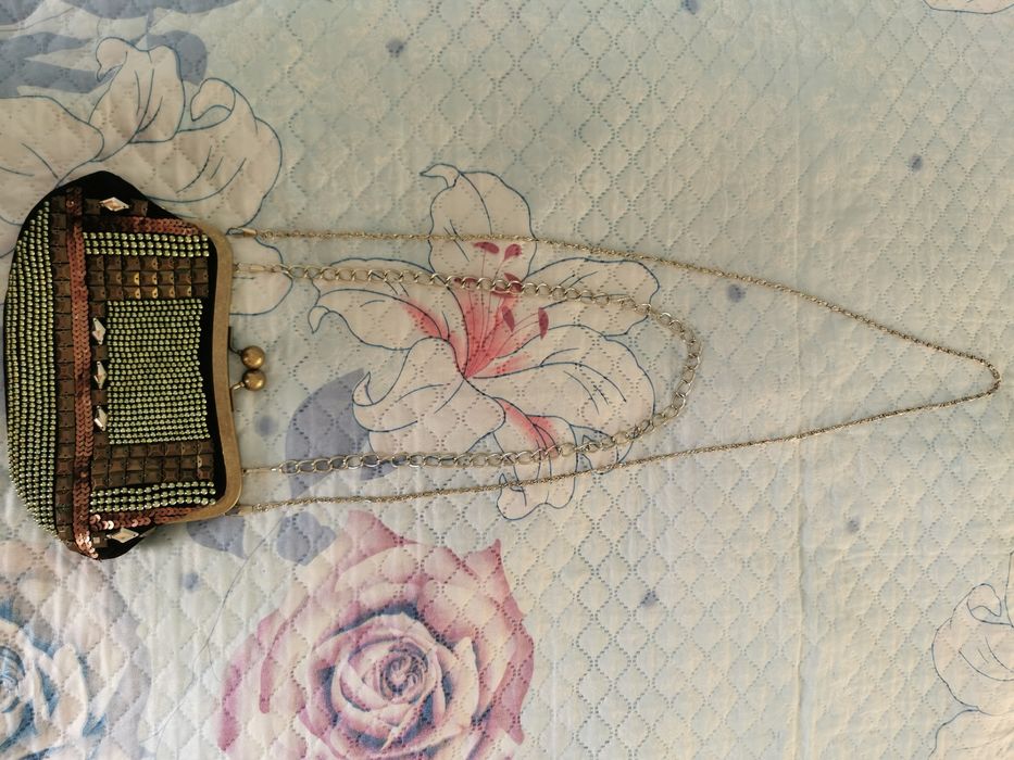 Малка черна Чанта клъч с пайети и камъни