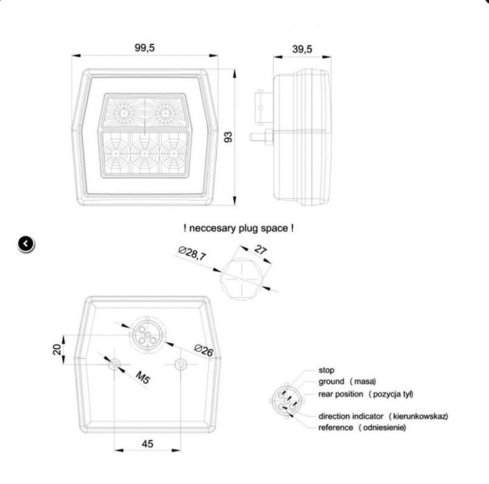 lampa stop led  ft-122 t cu mufa 5 pini