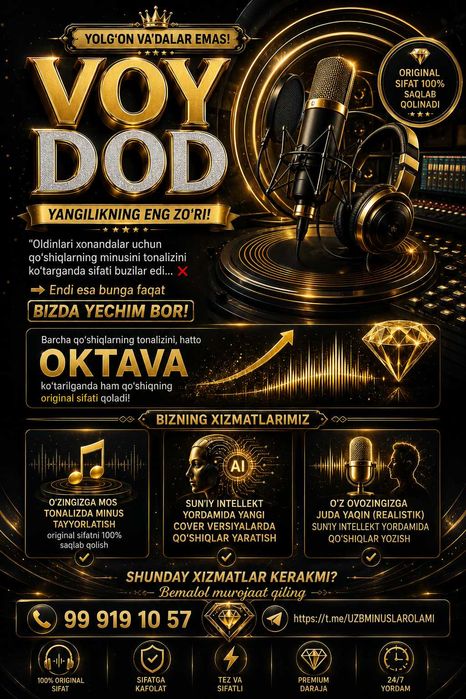 Qoshiq tonalligini ozgartirish AI Cover va audio xizmatlar