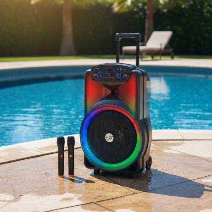 Караоке тонколона 12" BT-1218 с Bluetooth, цветомузика и 2 безжични микрофона – 2000W мощност за истинско парти