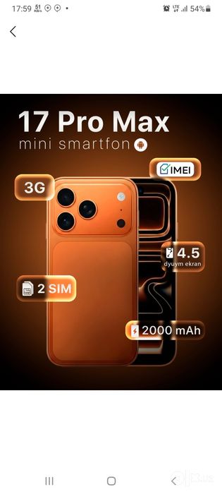 Ayfon mini telefon Iphone mini 17 aqliy sensor telefon