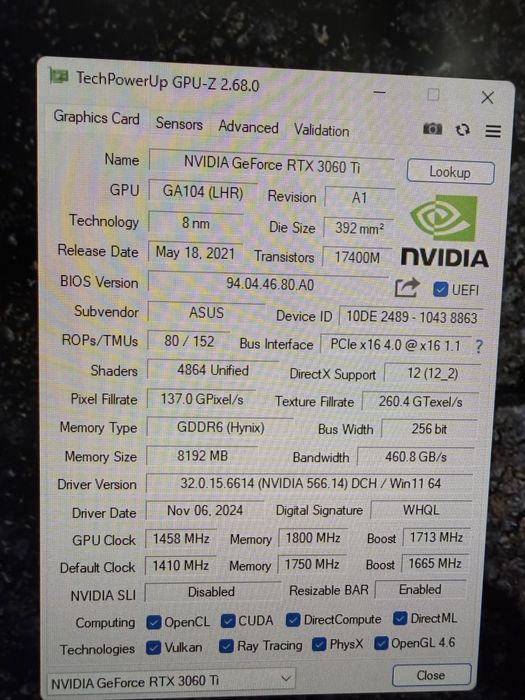 Asus RTX 3060ti v2 mini (отлично състояние)