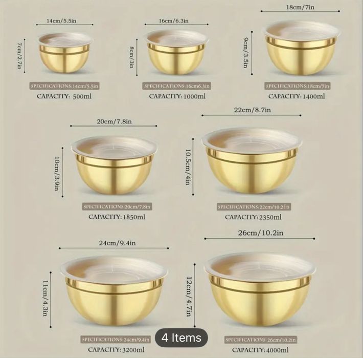 Set 7 boluri cu capac argintiu/auriu