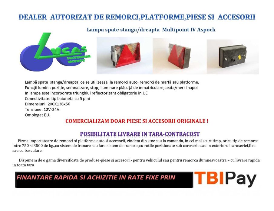 Lampa Spate Pentru Remorci Si Platforme - Multipoint IV Aspock