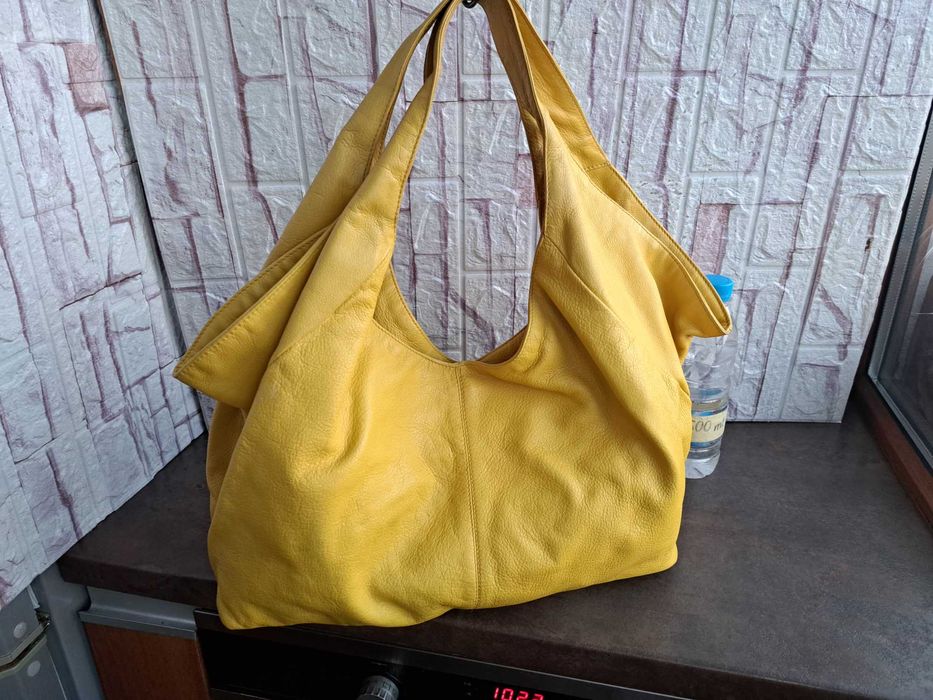 дамска чанта,Fabiana,жълта кожена торба-естествена кожа