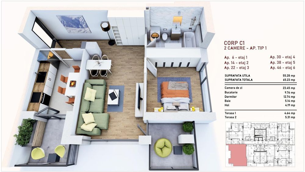 Apartamente cu 2 camere in cartierul Tudor