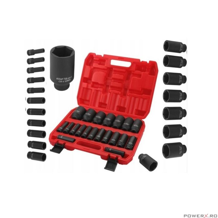 Trusa tubulare de impact, 1/2" kexagonale, 10 - 38mm, 20 piese, Kraft