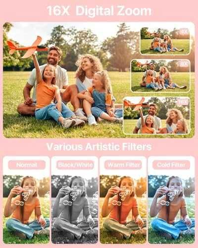 Нова Розова фото камера 1080P 44MP за деца и начинаещи с карта 32GB