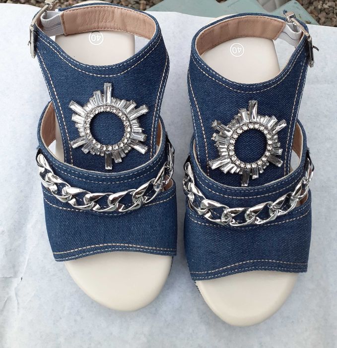 Sandale platforme NOI nr.39 ( 40 ) denim material blugi jeans