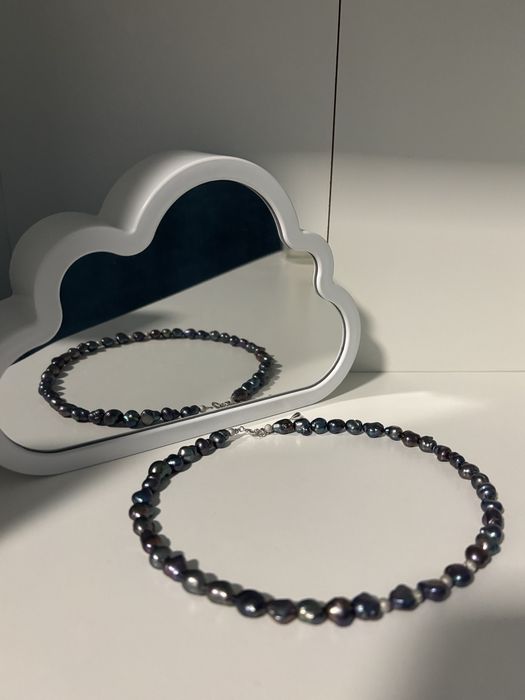 Colier Perle de Cultura Petrol Argint