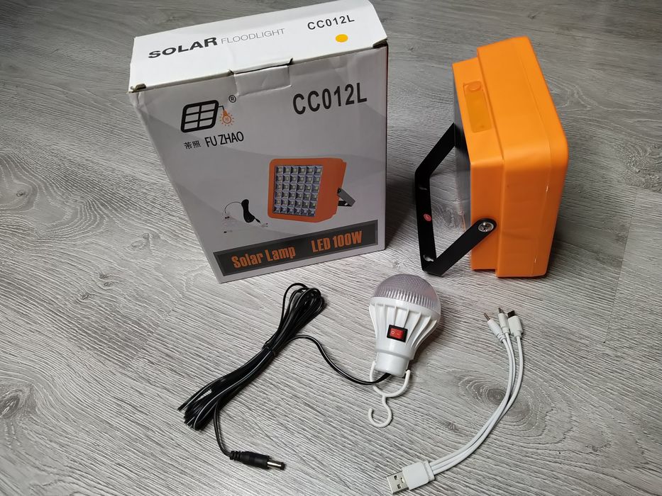 Lampa solara 100W+bec camping, pescuit autonomie 8h, cald rece neutru