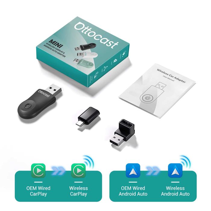 Adaptor wireless Auto 2 in 1 Ottocast MINI CarPlay Android/iOS
