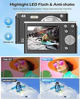 Чисто нов 4K 50MP фотоапарат Автофокус, 32GB карта, 2 батерии, черен..