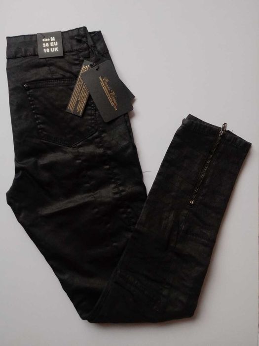 Черни дънки/панталон от промазан плат, XS-S размер