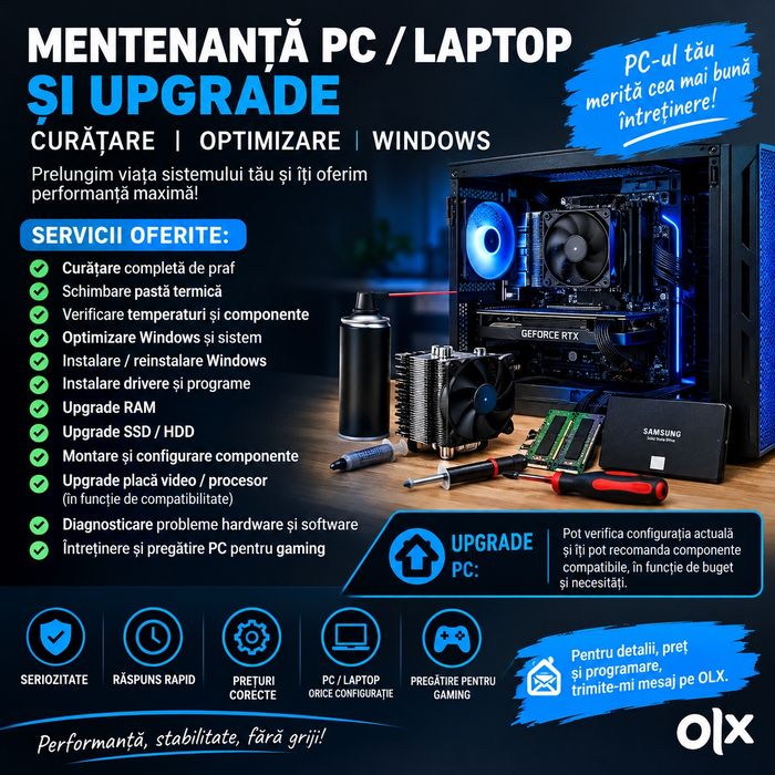 Mentenanță PC / Laptop și Upgrade – Curățare, Optimizare, Windows