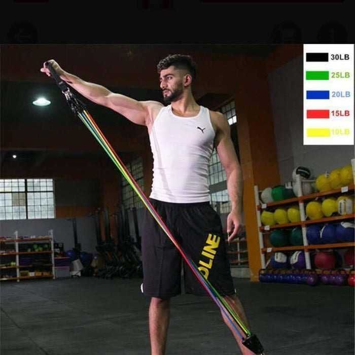 Set 11 piese extensor fitness corzi elastice latex antrenament TRX