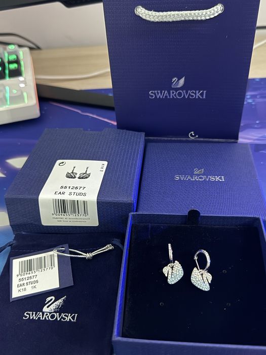 Cercei Swarovski argintii-albastrui