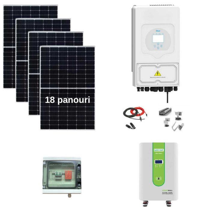 Sistem fotovoltaic 8 kw panouri + 8 kw Deye trifazat + 15 kw stocare