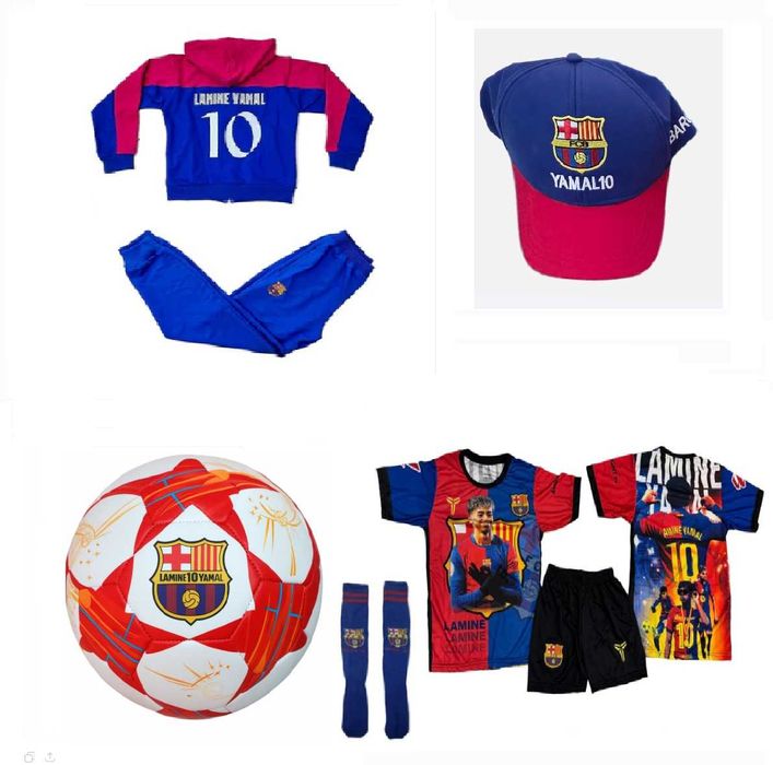 Червен Сет Ямал Барселона Комплект с къс ръкав, топка, шапка 2025г Нов