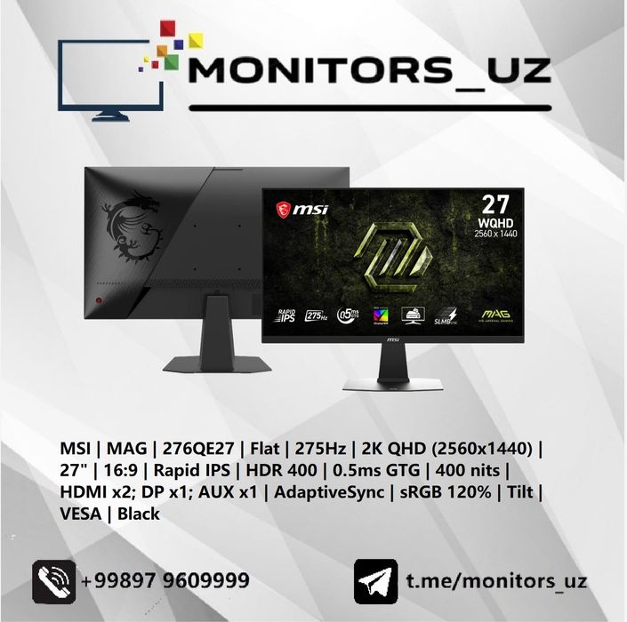[NEW] монитор MSI 276QE27 IPS 2K 275Hz